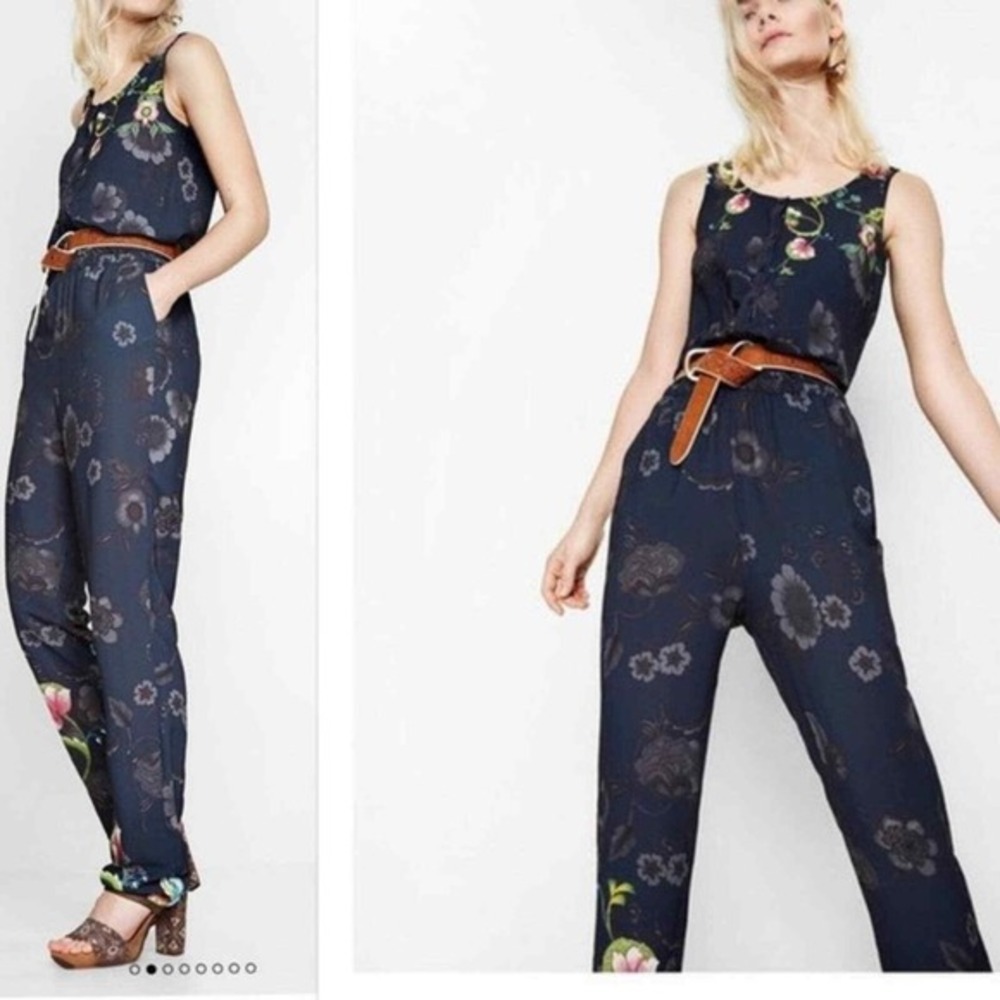 Desigual Robin Floral Jumpsuit Sleeveless Navy Blue Flower Print Casual Romper